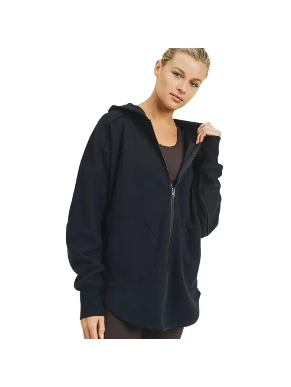Mono B Size 2XL NWT Long Line Black Ribbed Long Sleeve Full Zip Front Jacket